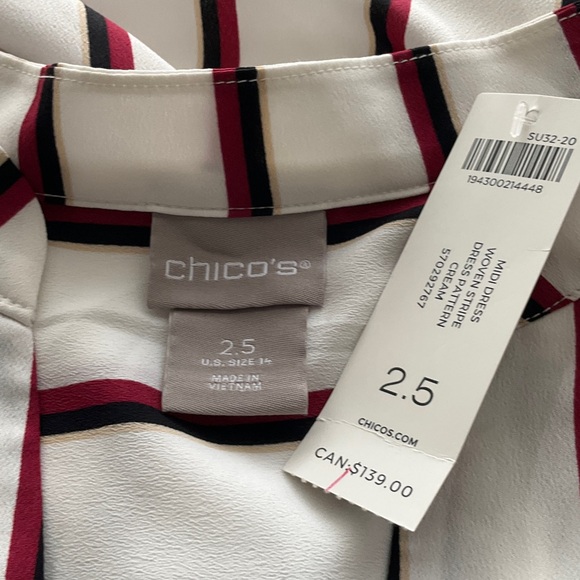 Chico's White and Burgundy Striped Midi Dress - Picture 3 of 8